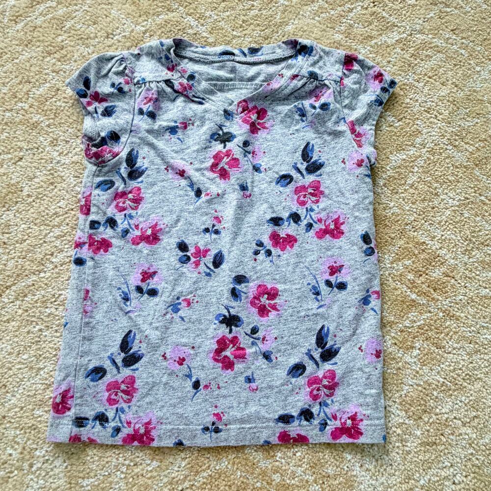 Tea Collection Gray Floral Print Girl’s Short Sleeve T-Shirt 6